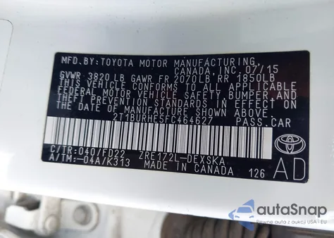 2015 Toyota Corolla S Plus z USA, uszkodzony, nr VIN 2T1BURHE5FC464627